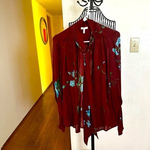 Beautiful 100% silk neck tie blouse by Joie. Maroon, smoke free home